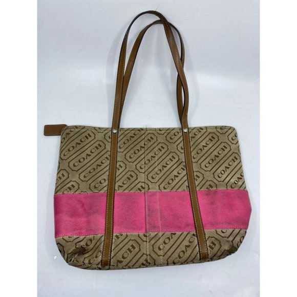 COACH Large Tan Brown Pink Tote Bag Msrp $350 - Picture 4 of 13